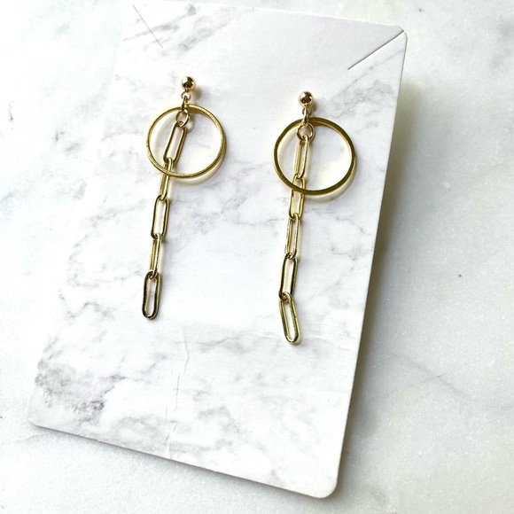 Handmade Gold Drop Chain earrings - Picture 2 of 3